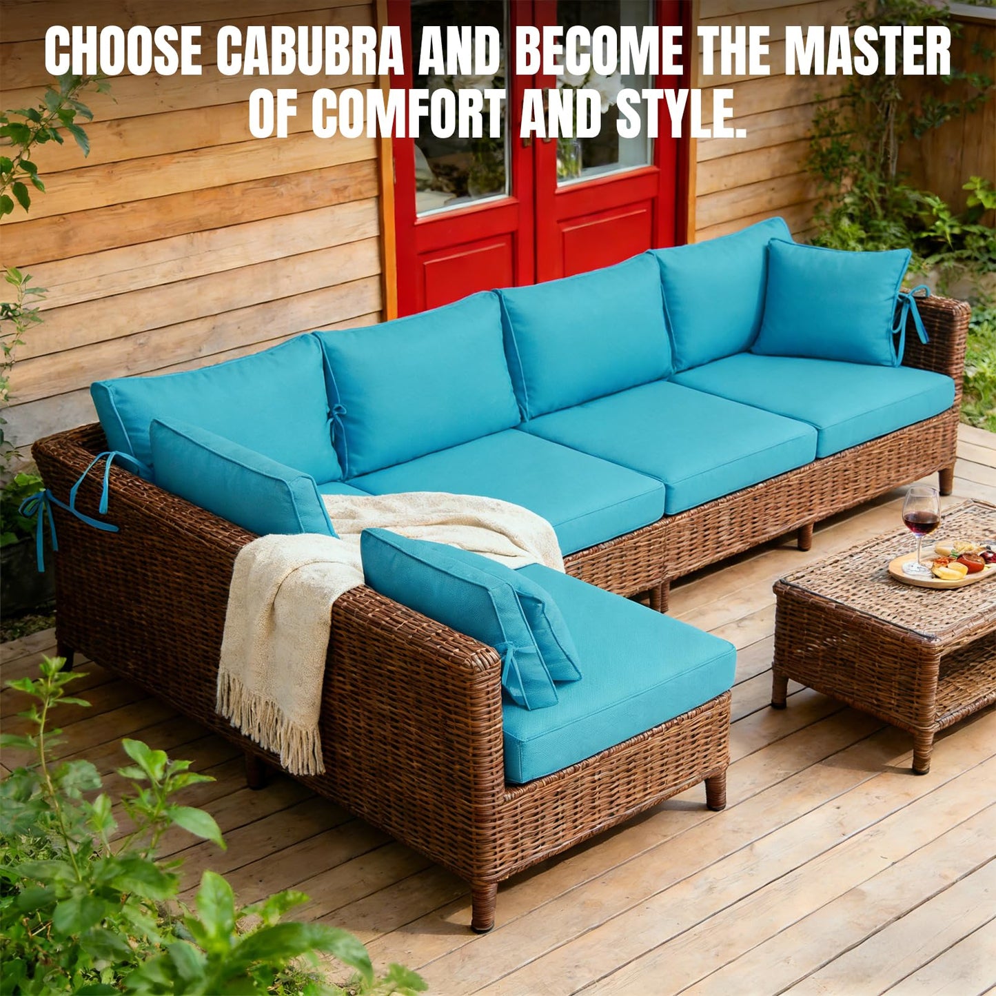 Cabubra 14pcs Outdoor Patio Furniture Cushion Covers, Waterproof & Sun-Resistant Zippered,Fit for Patio Furniture Sectional Sofas and Wicker Rocking Chairs,3 Sizes,Lake Blue,Covers Only