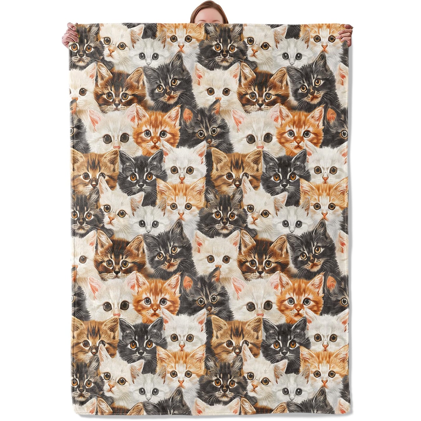 Cute Kitten Blanket Gifts for Women Girls Kids, Soft Warm Lightweight Cat Pattern Flannel Throw Blankets for Living Room Sofa Home Bedroom Decor 50" x 60"