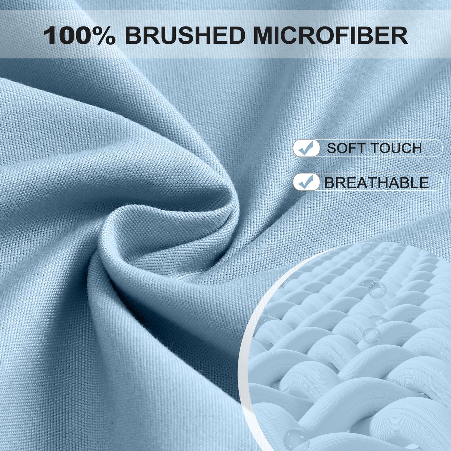 FreshCulture Queen Fitted Sheet - Hotel Quality, Ultra Soft & Breathable Brushed Microfiber, Deep Pocket, Cooling Fitted Sheets for Queen Size Bed (Light Blue)