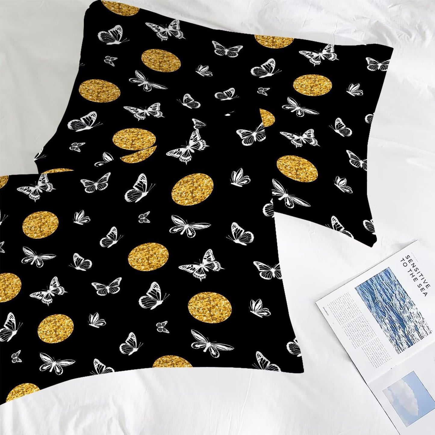 DJNEAR Butterfly Comforter Set Twin Size Black and Gold Bedding Sets for Girls Kids Women Adults Bedroom Gold Luxury Butterflies Printed Quilt 1 Comforter 1 Pillowcase