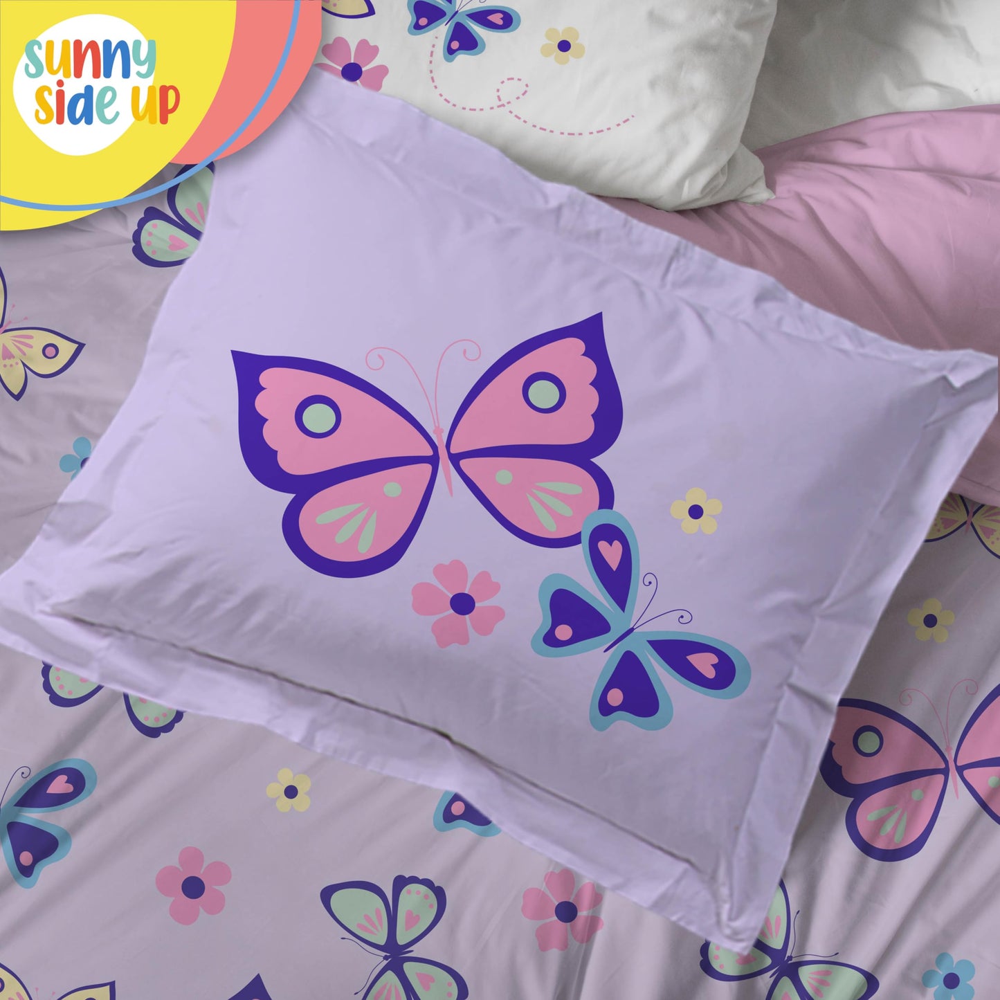Sunny Side Up Butterfly Full Comforter Set - 7 Piece Kids Bedding Includes Comforter, Sheets & Pillow Cover - Super Soft Purple Floral Microfiber Bed Set