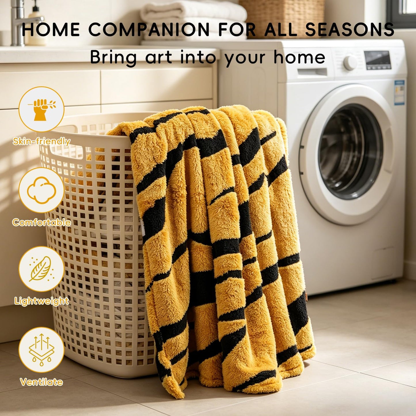 BYKOSY Zebra Printed Fleece Throw Blanket-Cozy Soft Lightweight Fuzzy Throw Blanket for Sofa, Couch, Bed & Chair,Black and Yellow, 50" x 70"