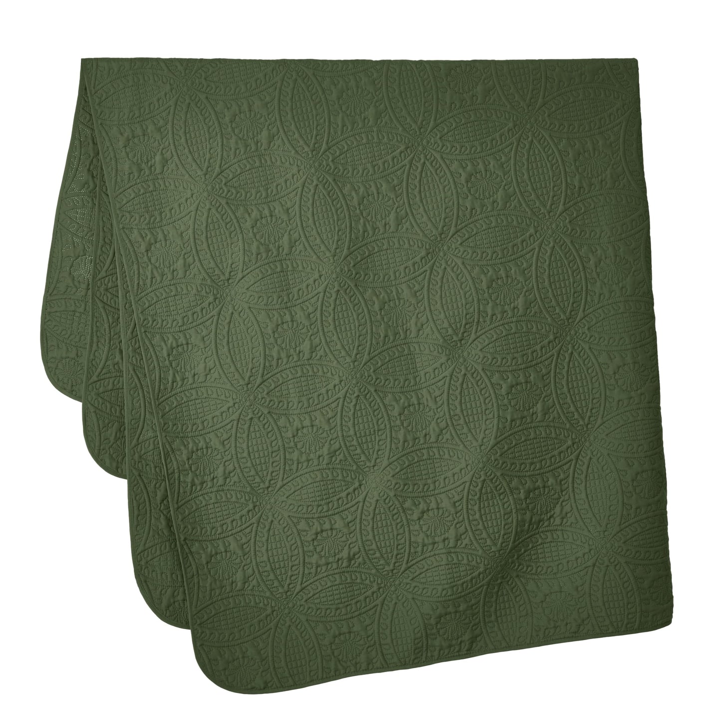 Chezmoi Collection Austin King Oversized Bedspread Set, 3-Piece Pinsonic Quilted Lightweight Microfiber Bedspread Coverlet, Olive Green