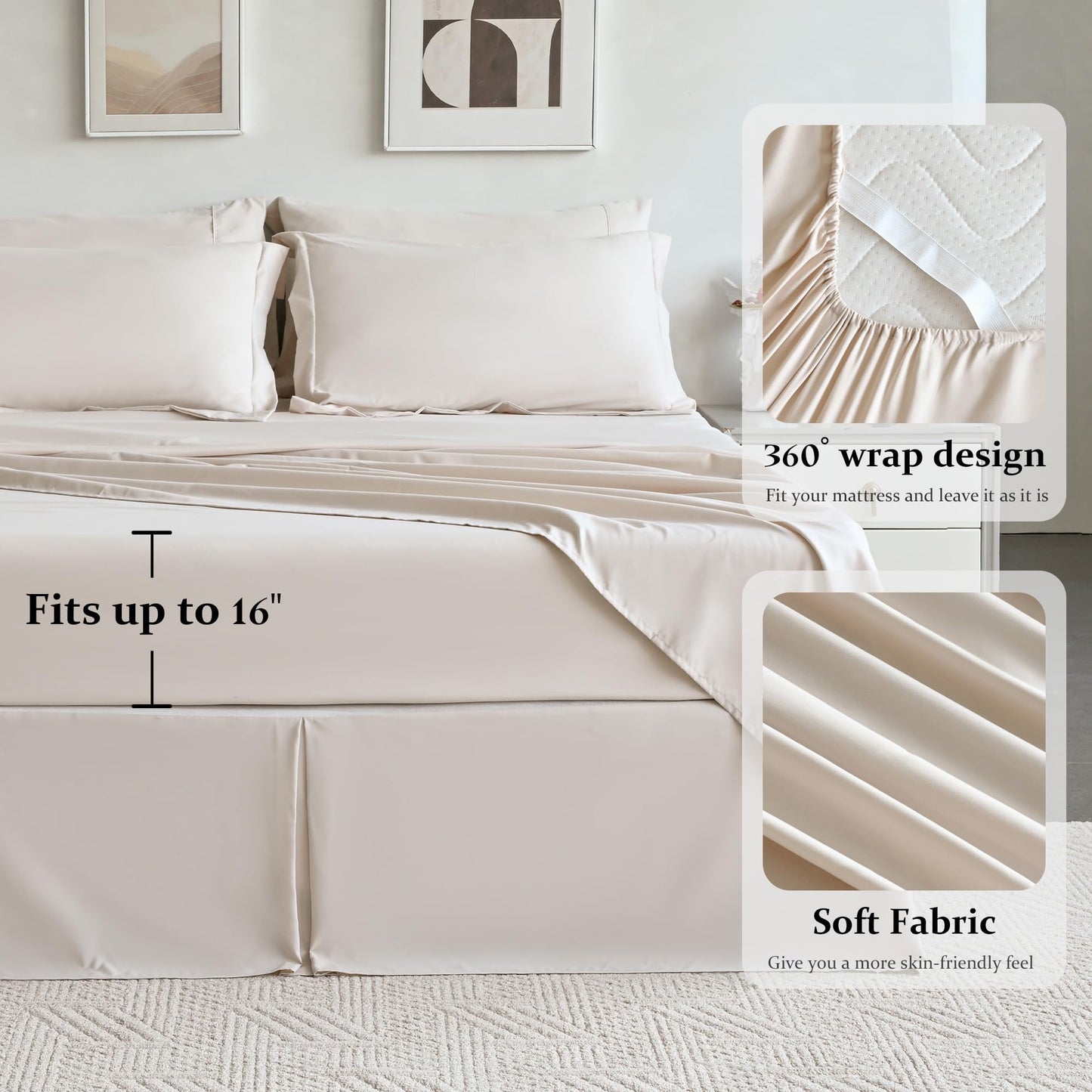 Newspin Full Comforter Set Beige - Bed in a Bag Full Size 8 Pieces, All Season Bed Set, Fluffy Comforter Set with Sheets, Sheet Set Quilt Blanket, Pillowcases & Shams & Bed Skirt