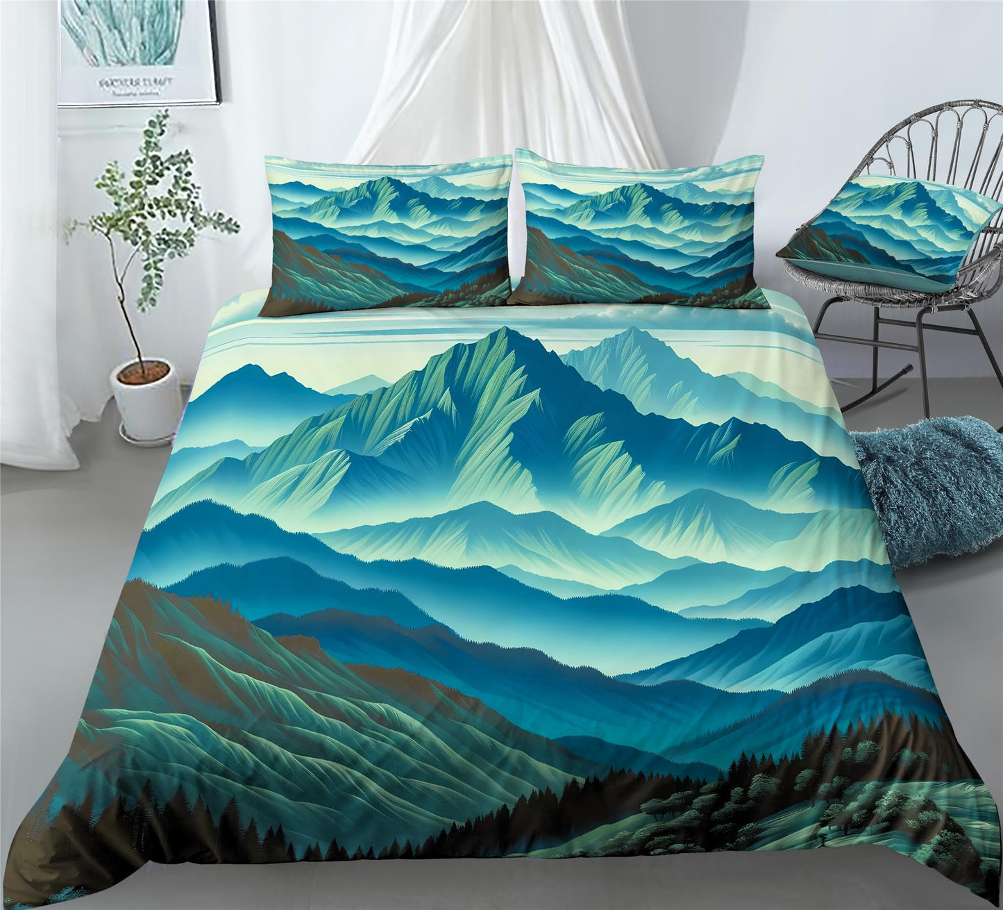 REALIN Hawthorn Duvet Cover Set 3D Bedding Japan Forest Mountain River Bed Sets 2/3/4PCS Quilt Covers/Sheets/Pillow Shams,Twin/Full/Queen/King (Twin-172x218cm-3PCS,E)