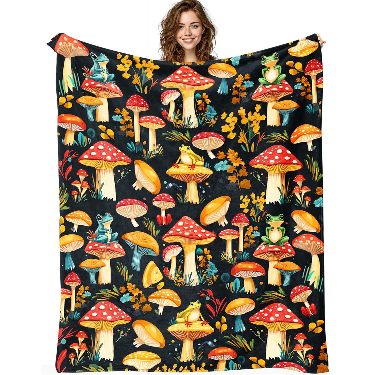 Mushroom Blanket Mushroom Decor Cozy Animal Throw Super Soft Plush Flannel Fleece Blanket Gift for Kids Adults Men Women Ultra Warm & Lightweight Flannel, 50"X40"