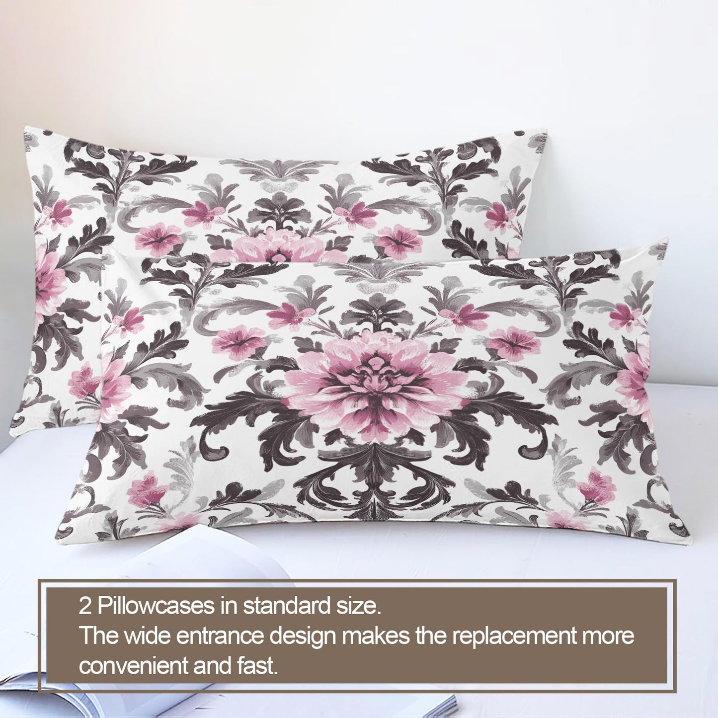 ZAMODE Vintage Floral Duvet Cover 120" x 98", Retro Pink Flower Bedding Set, Rustic Farmhouse Comforter Cover with Zipper Ties