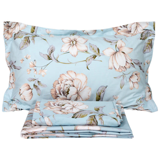 FADFAY Shabby Floral Bed Sheet Set Farmhouse Bedding Blue Cotton Winter Bedding Deep Pocket Sheets 4-Piece King Size