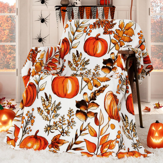 ROMROL Halloween Throw Blanket, Fall Throw Blankets, Fuzzy Fluffy Cozy Soft Throws, Pumpkin Leaves, Fleece Flannel Plush Blanket Halloween Fall Decor for Couch Bed Sofa (50" x 60")