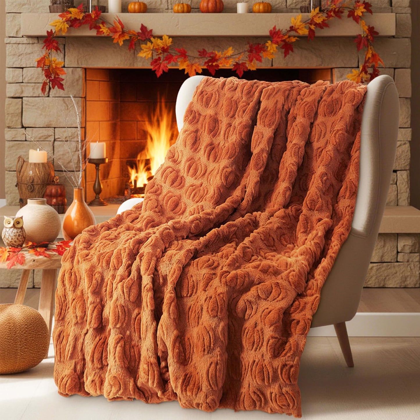 Tegeme Throw Blanket Throw Blanket 50" x 60" Dutch Velvet Faux Rabbit Fur Decorations Cozy Soft Lightweight Gift for Home Living Room Couch Sofa Bed(Rust)