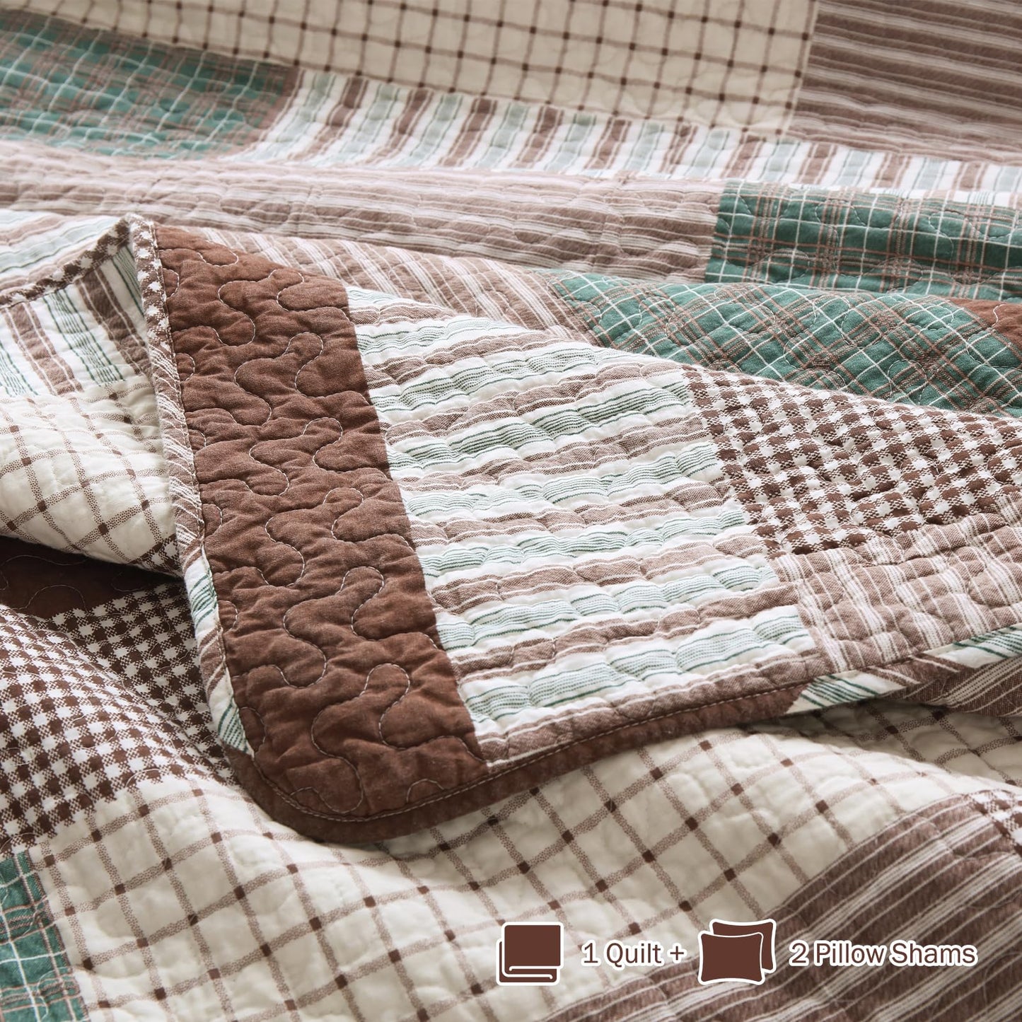 Y-PLWOMEN Queen Quilt Bedding Set - 100% Cotton Lightweight Quilt, Cozy Reversible Bedspread for All Season, 3-Pieces