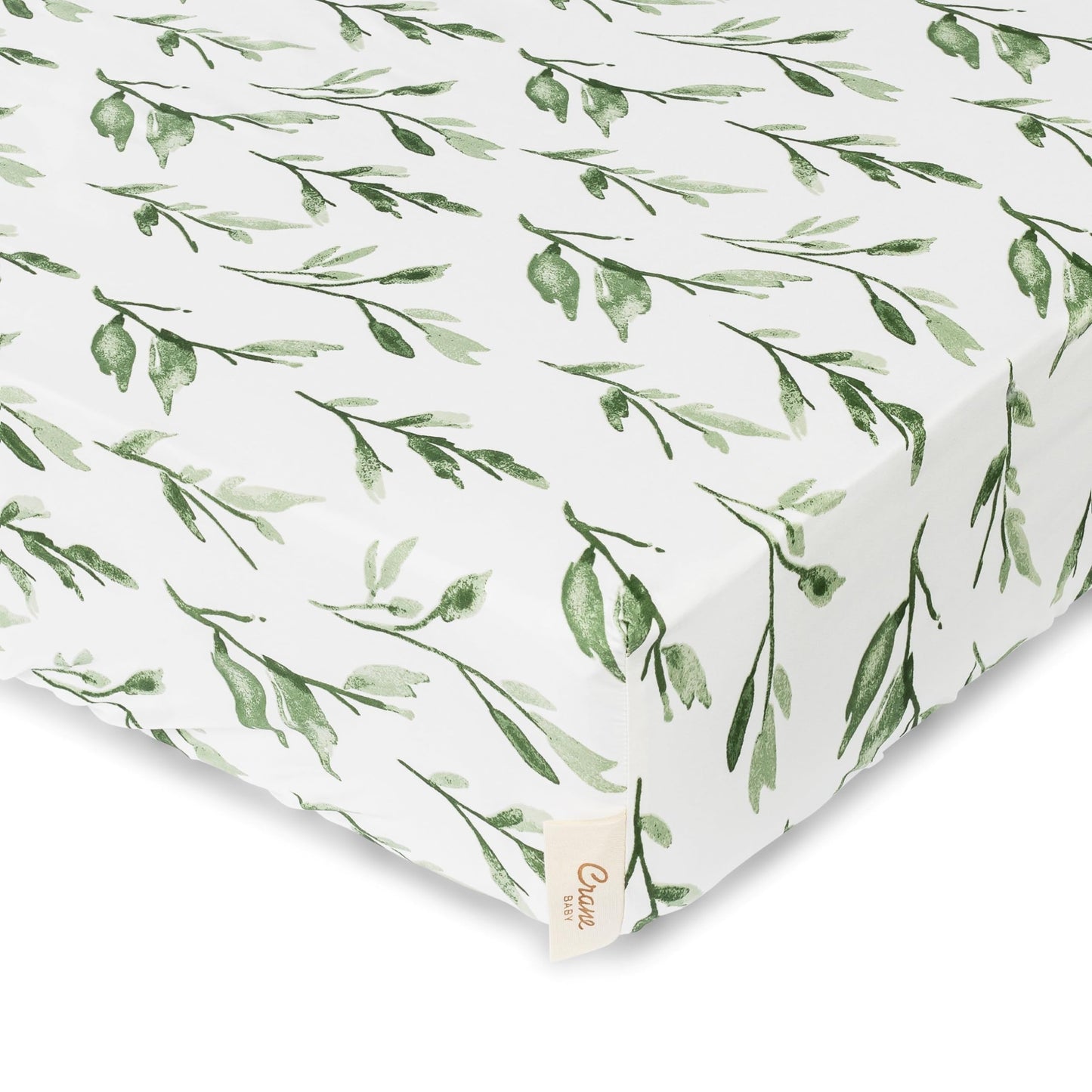 Crane Baby 100% Cotton Sateen Crib Sheet, Fitted for Cribs and Toddler Beds, Baby Crib Sheets, Baby Bedding for Boys and Girls, Green Leaf