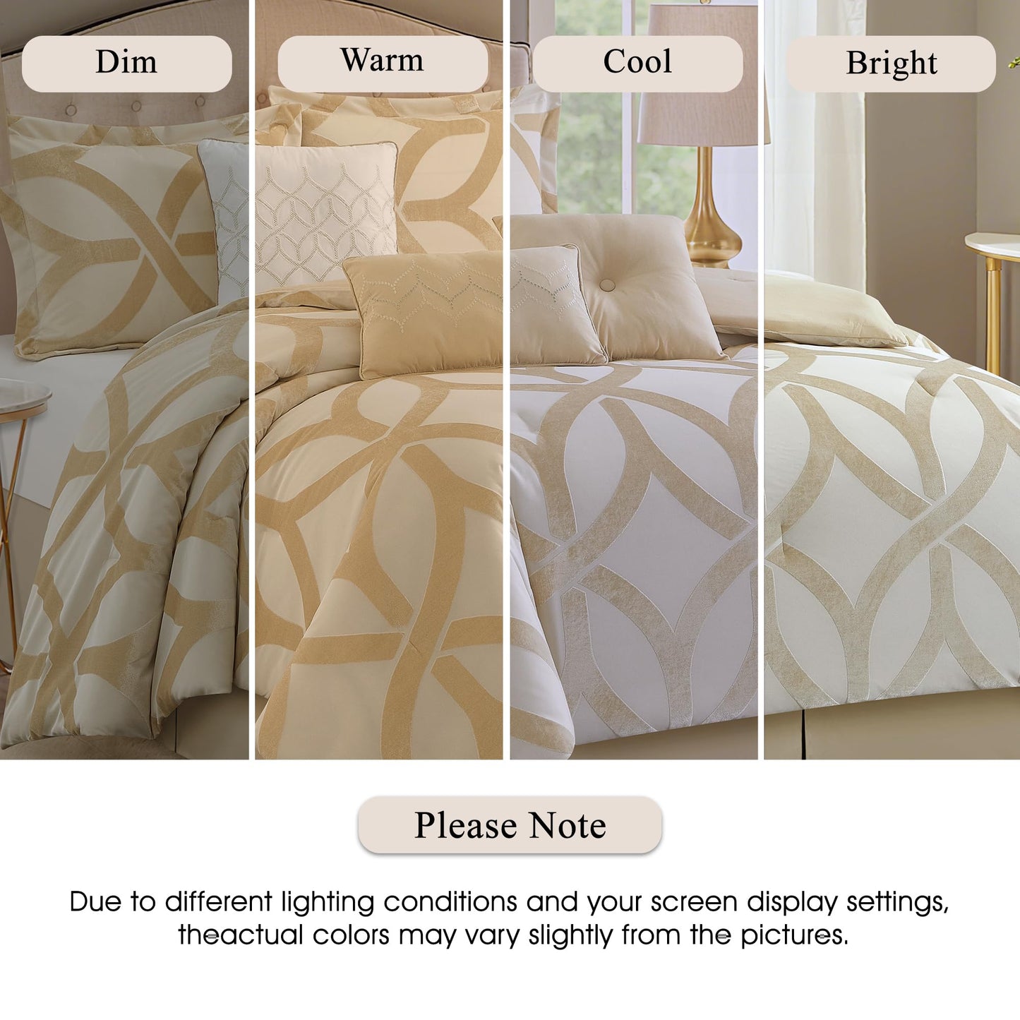 Stratford Park Grand Avenue Gold Comforter Set King, Polyester Geometric 7 Piece Bedding, Jacquard with Matching Solid Microfiber Piece Work, All Season Bedding Sets, Matching Bedskirt, Pillow Shams