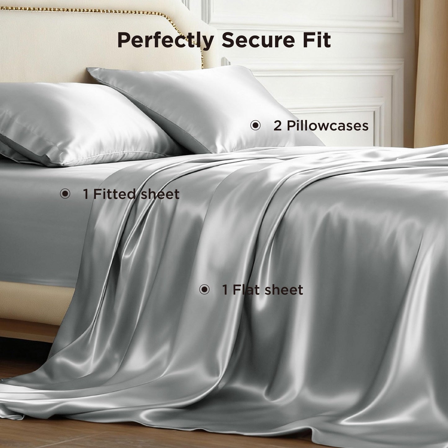 Bedsure Satin Sheets Full Size - 4 Piece Silky Bedsheets with 15 Inches Deep Pocket Fitted Bedsheet,1 Flat Sheet, 2 Satin Pillowcases, Good for Hair & Skin (Full, Silver Grey)