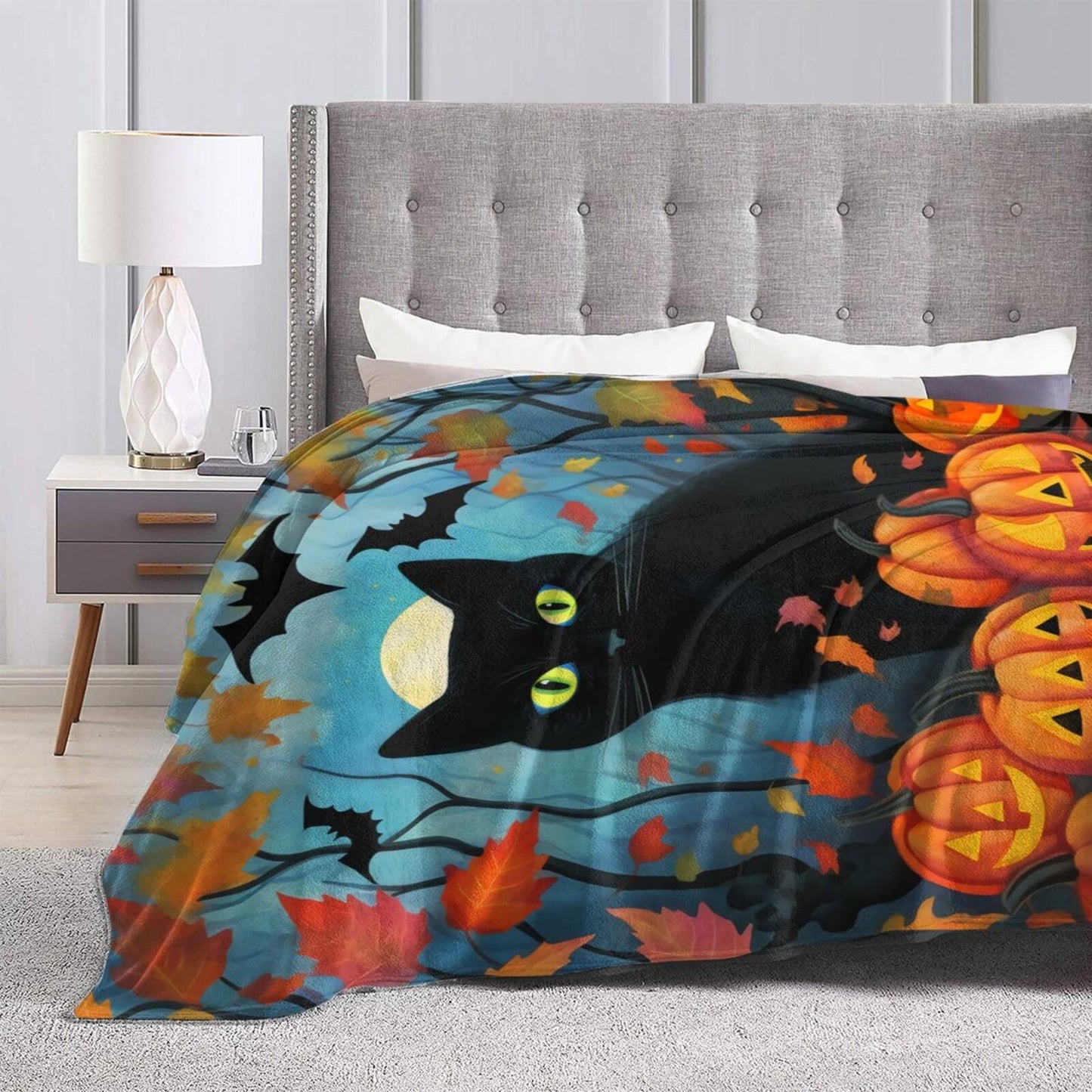 Ouqiuwa Black Cat Throw Blanket Halloween Pumpkin Plush Microfiber Flannel Fleece Blanket 50"x40" for Bed Sofa Couch Camping Travel