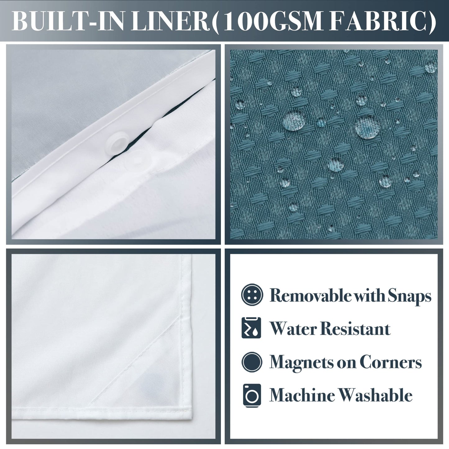 N&Y HOME Waffle Weave Shower Curtain with Snap-in Fabric Liner & 12 Metal Hooks Set - Hotel Style, Waterproof & Washable, Heavyweight Fabric & Mesh Top Window - 71x72, Teal
