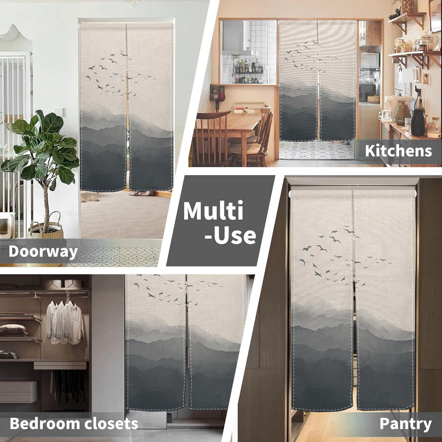 Leowefowa Jappanese Noren Doorway Curtain Traditional Chinese Ink Painting Mountain Japanese Feng Shui Door Curtain Tapestry Window Treatment Panel Room Door Divider Kitchen Home Decor, 33.5"x 70.9"