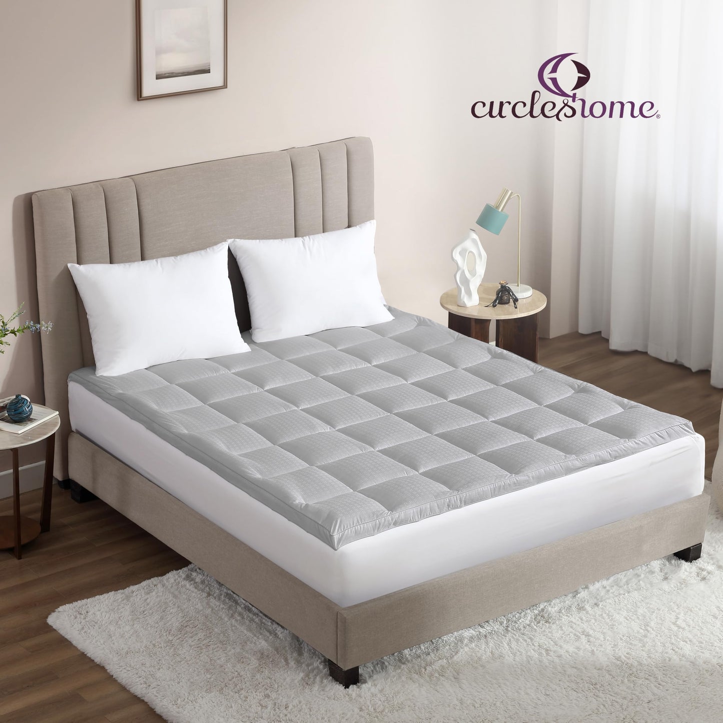 CirclesHome Hotel Collection Twin XL Size Hybrid Mattress Protector & Pad - Extra Padded, Thick, Plush, & Fitted Mattress Topper for Bed - Comfortable Pillow Top Mattress Cover