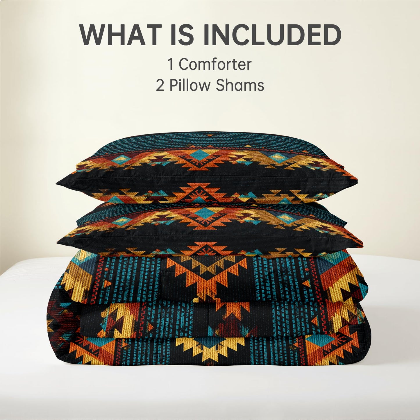 Aztec Comforter Set Queen Size 3 Pcs - All Season Duvet Insert & 2 Pillowcases, Navajo Tribal Bedding Set, Soft Lightweight Down Alternative Comforter, Geometric Bedroom Decor
