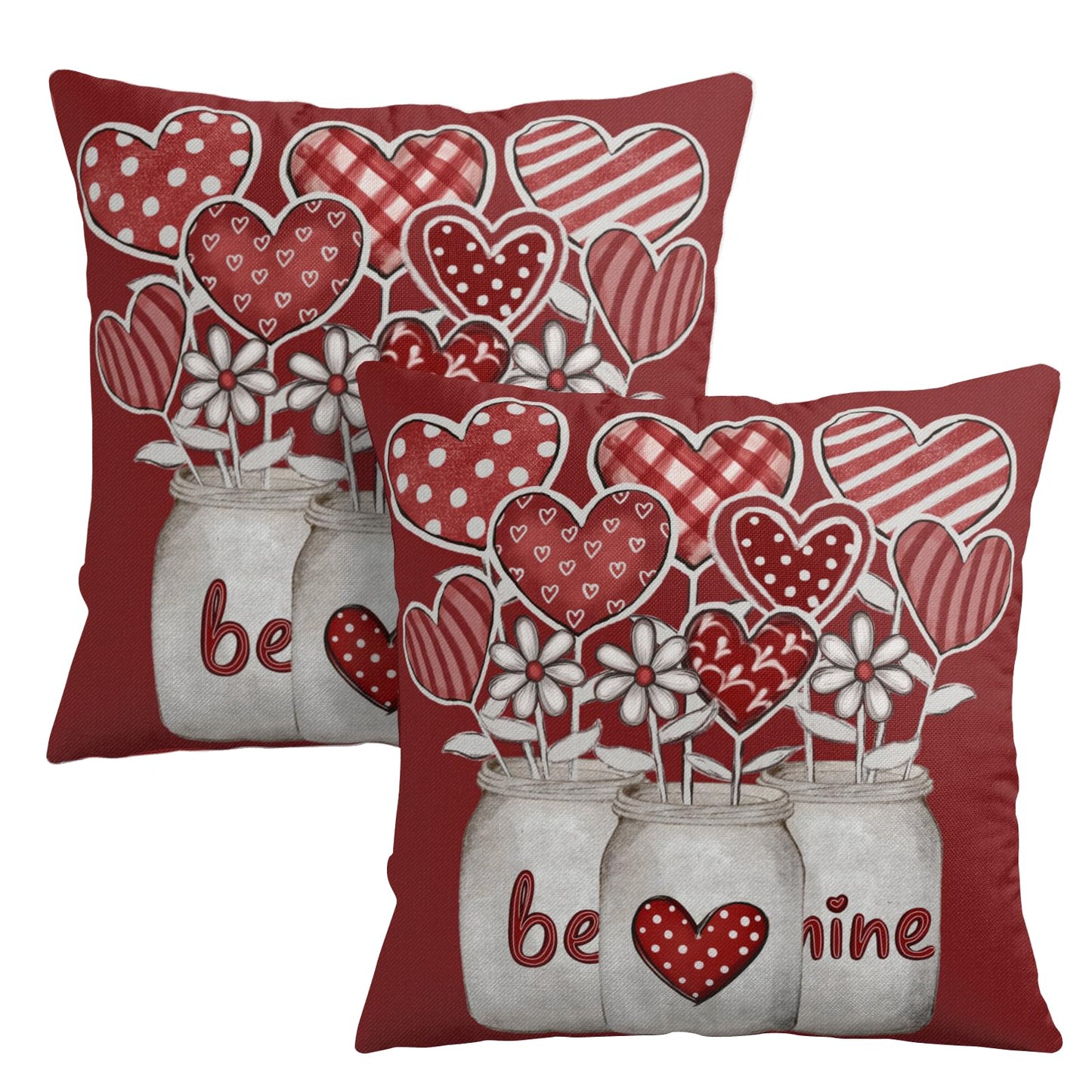 ABSOP Valentine's Day Pillow Covers 18x18 Inch Heart Shape Flowers Pattern Decorative Throw Pillow Covers Set of 2 Red Pillowcases for Couch Home Holiday Party Decor