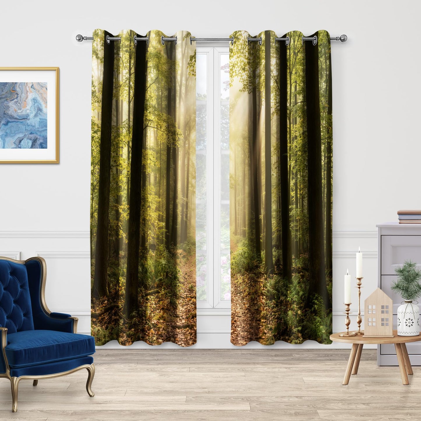 Jekeno Forest Blackout Curtains Jungle Trees Tropical Landscape Nature Woodland Grommet Window Drapes for Bedroom Living Room, 42 Wide 84 Long Inches 2 Panel Set