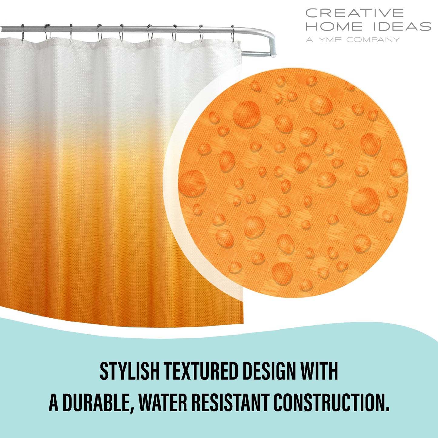 14-Piece Set, Orange 70x72 Ombre Shower Curtain, Frosted 70x72 PEVA Liner, 12 Shower Hooks