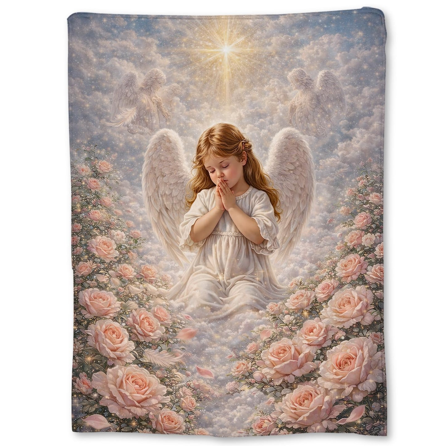 Ti Caldi Praying Angel Heavenly Sky Blanket Gifts, Spiritual Faith Art Flannel Throw Blanket for Couch, Bed, Travel & Decor, Cozy Lightweight Warm Blankets for Girls Women Christian 60×50 in