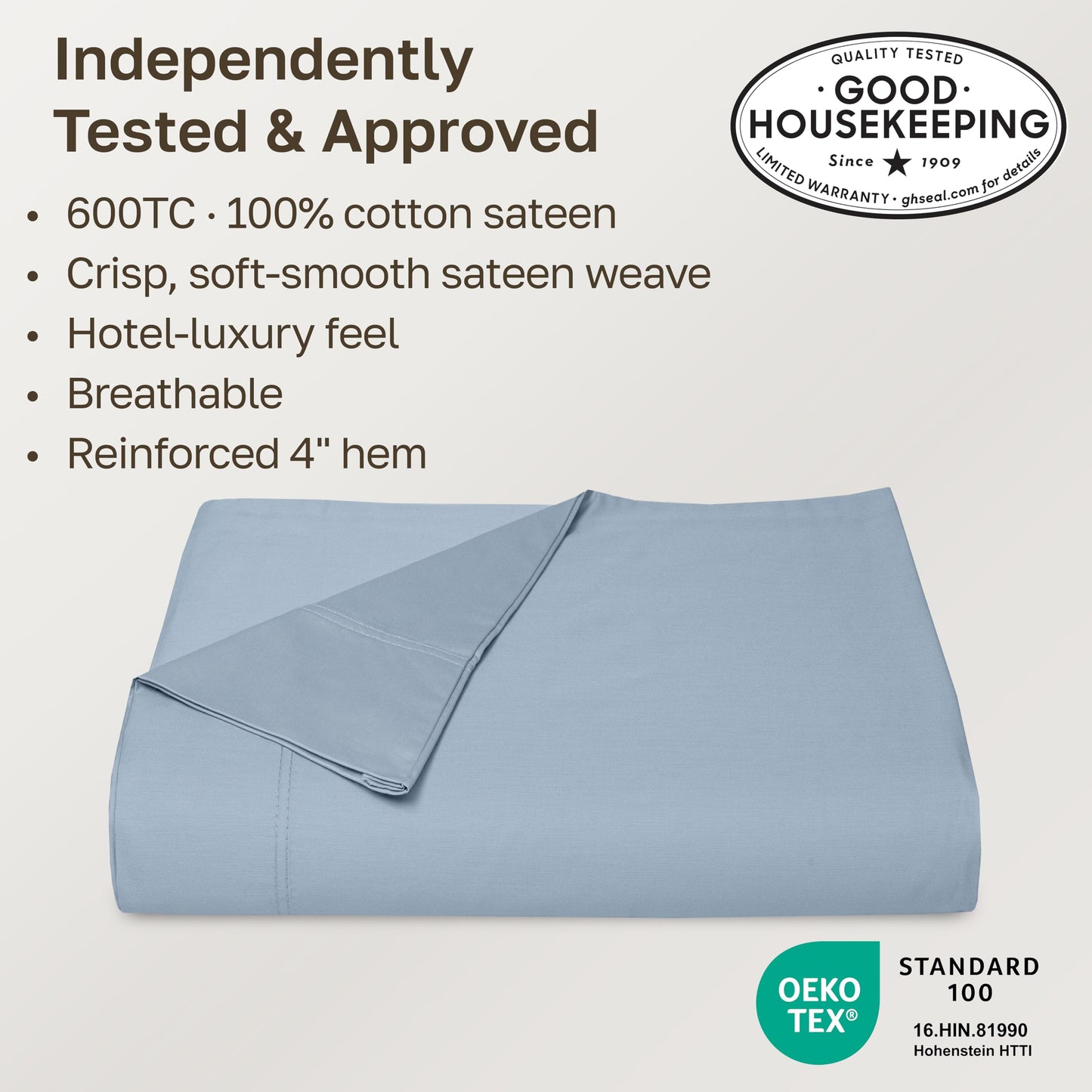 California Design Den King Size Flat Sheet Only - 100% Cotton, 600 Thread Count, Soft and Breathable Top Sheet, Sateen Weave, Premium-Feel Bedding, Featuring Foot Side Indicator - Blue
