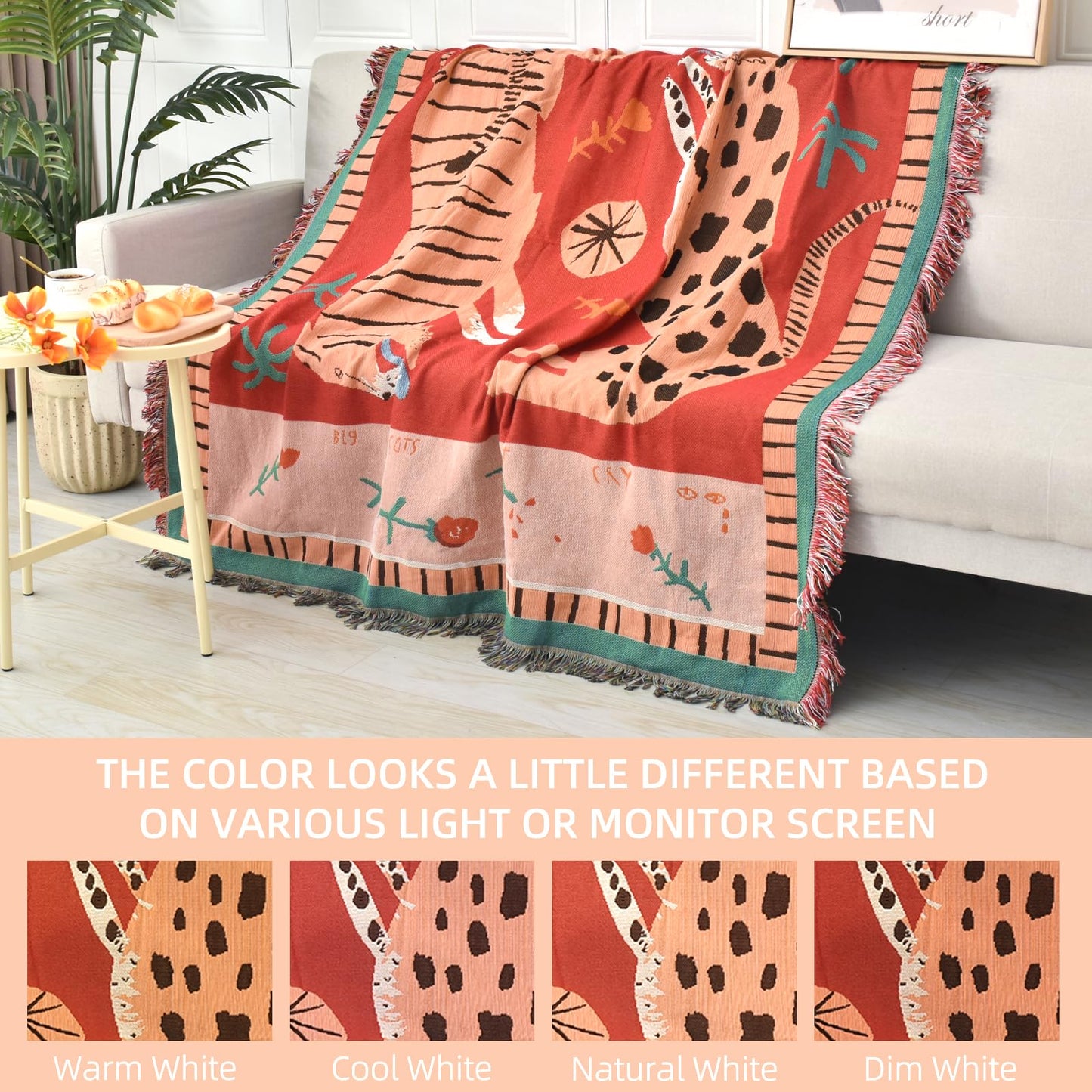 Shesyuki Boho Throw Blanket Reversible Cotton Bohemian Tapestry Hippie Room Decor Outdoor Blanket Double Sided (Boho Leopard 50"x60")