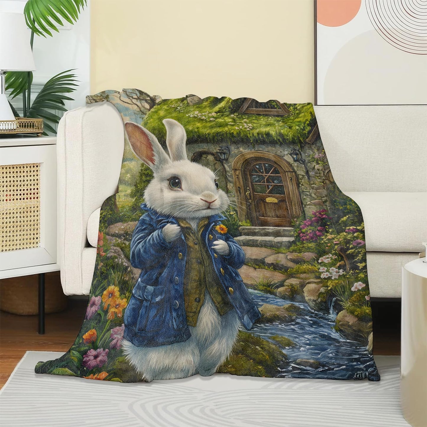 UNDAHIS Adorable Bunny Blanket, Soft Warm Cozy Rabbit Throw Blanket Gifts for Adults Kids Women, Lightweight Fuzzy Comfy Flannel Blankets for Couch, Travel, Bed, Home Decor 60×50 Inch