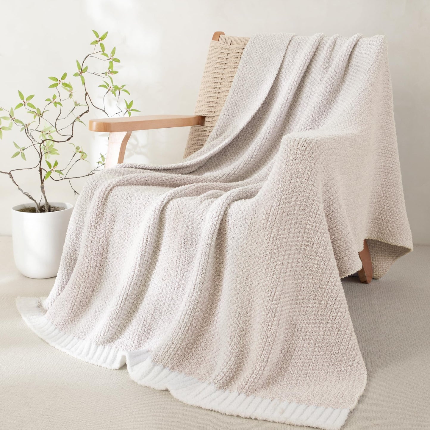 Whale Flotilla Knit Throw Blanket, Ultra Soft Warm Reversible Cozy Decorative Blankets for Couch Sofa and Bed, 50x60 Inch, Camel