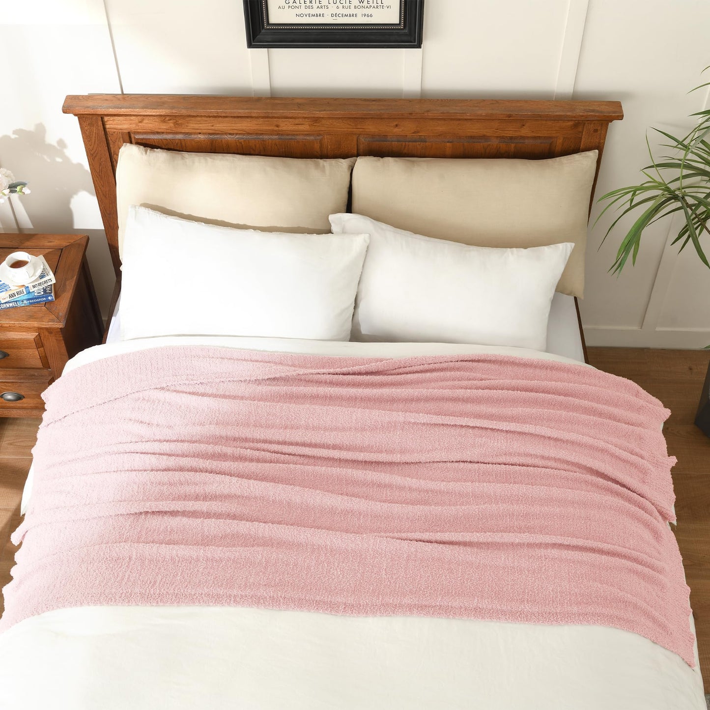 JOOJA Light Pink Throw Blanket, Soft Fluffy Fuzzy Knit Blanket for Couch Bed Sofa, Cozy Plush Warm Blanket for Bedroom Living Room, Spring Home Decor, 50x60 Inches