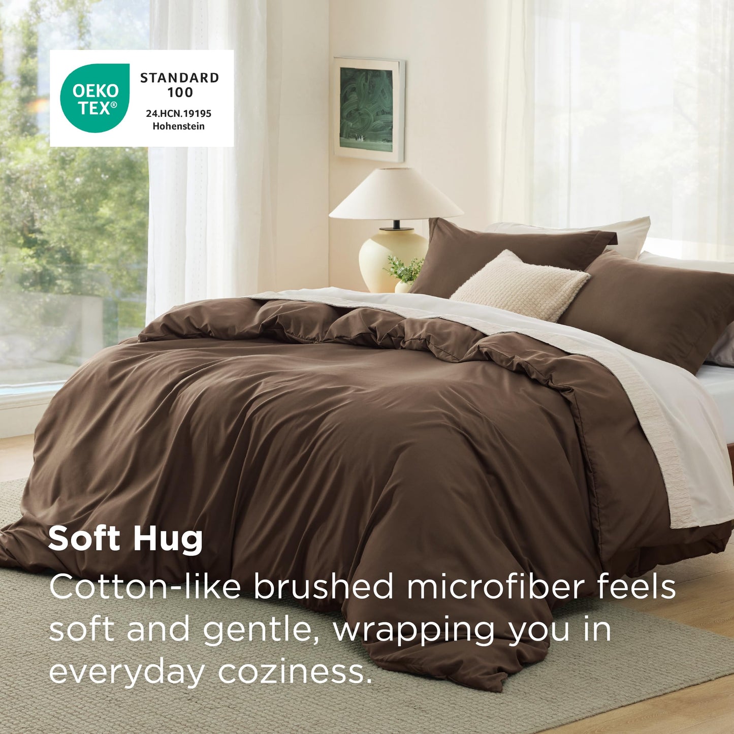 Bedsure Duvet Cover Queen Size - Soft Double Brushed Bedding Set for Kids & Adults, Zipper Closure, 3 Pieces, Includes 1 Duvet Cover (90"x90") & 2 Pillow Shams, NO Comforter, Dark Brown