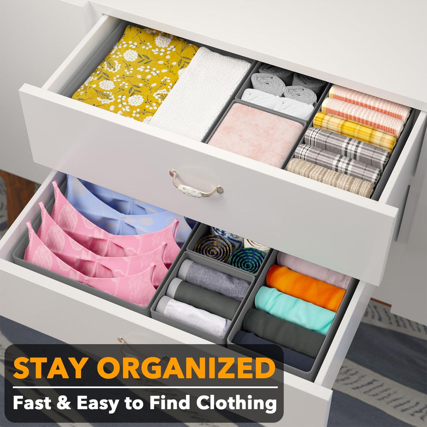 SpaceAid 8 Pack Bed Sheet Organizers and Storage, Drawer Organizer for Clothes, 12 Pack Dresser Drawer Organizer Bins