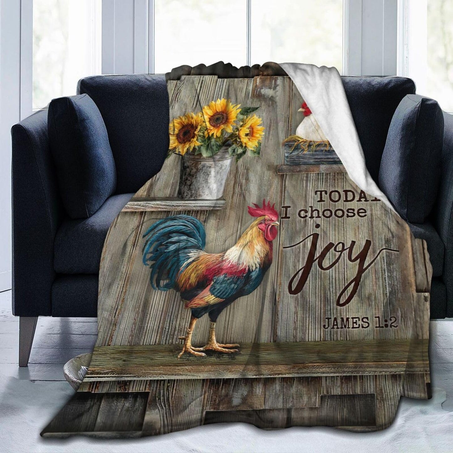 Dynova Rooster Blanket Cozy Plush Chicken Hen Throw Blankets Fuzzy Flannel Fleece Country Sunflower Gifts for Girls Boys Women Men 50"X40"