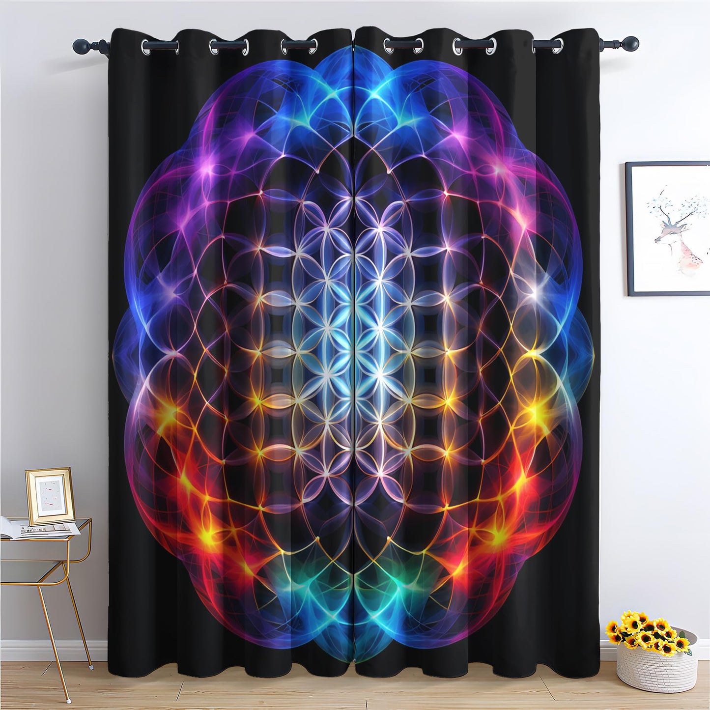 Chakra Blackout Curtains for Bedroom Living Room, Mandala Curtains & Home Decor, Yoga Window Curtains, Thermal Room Darkening Grommet Drapes, 54 Inch Curtains 2 Panel Set