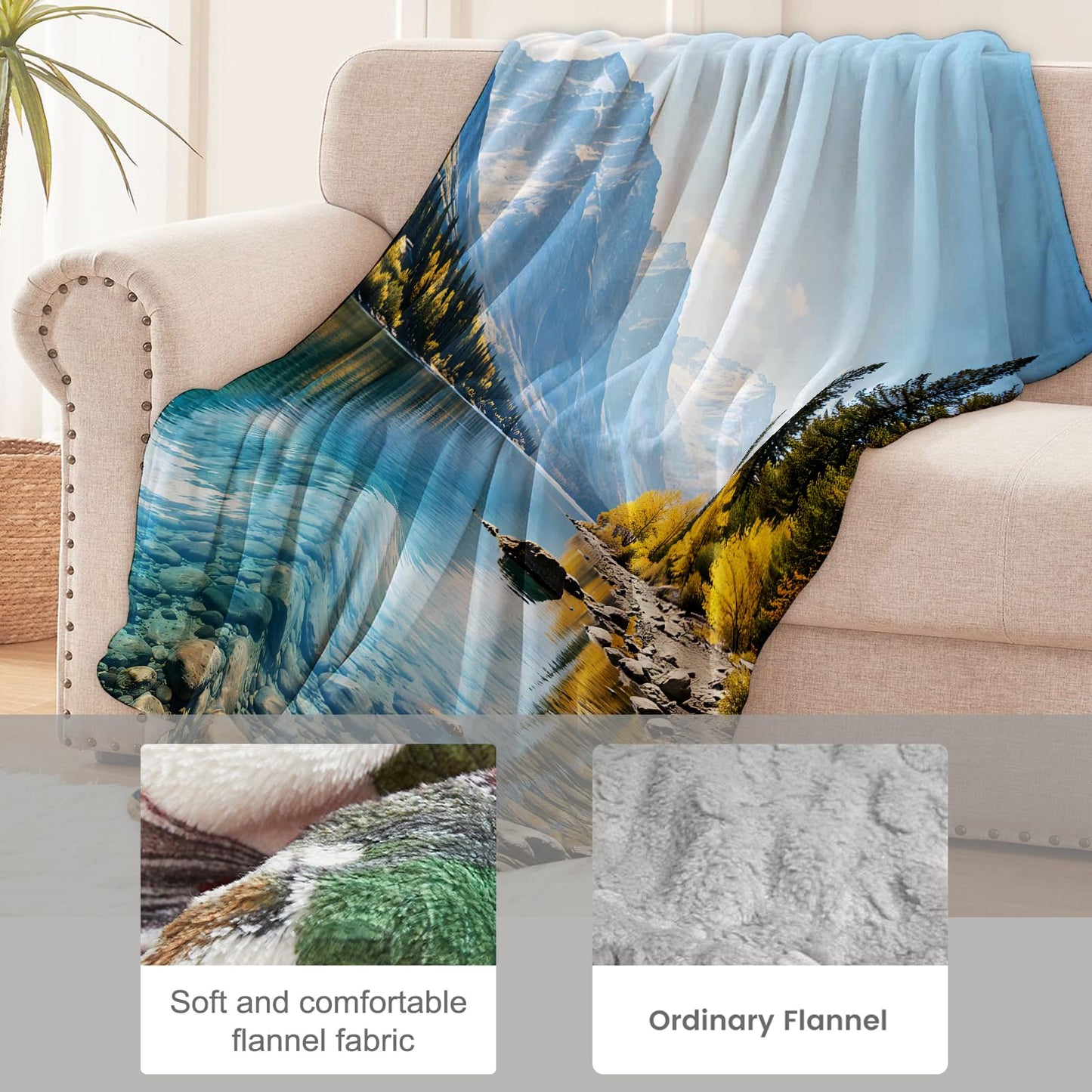 cromcu Mountain Lake Landscape Throw Blanket for Nature and Outdoor Lovers, Forest and Clear Water Art Flannel Throws Blankets, Peaceful Gifts, Soft Warm Cozy for Sofa Couch Bed Home Decor 60" x 50"