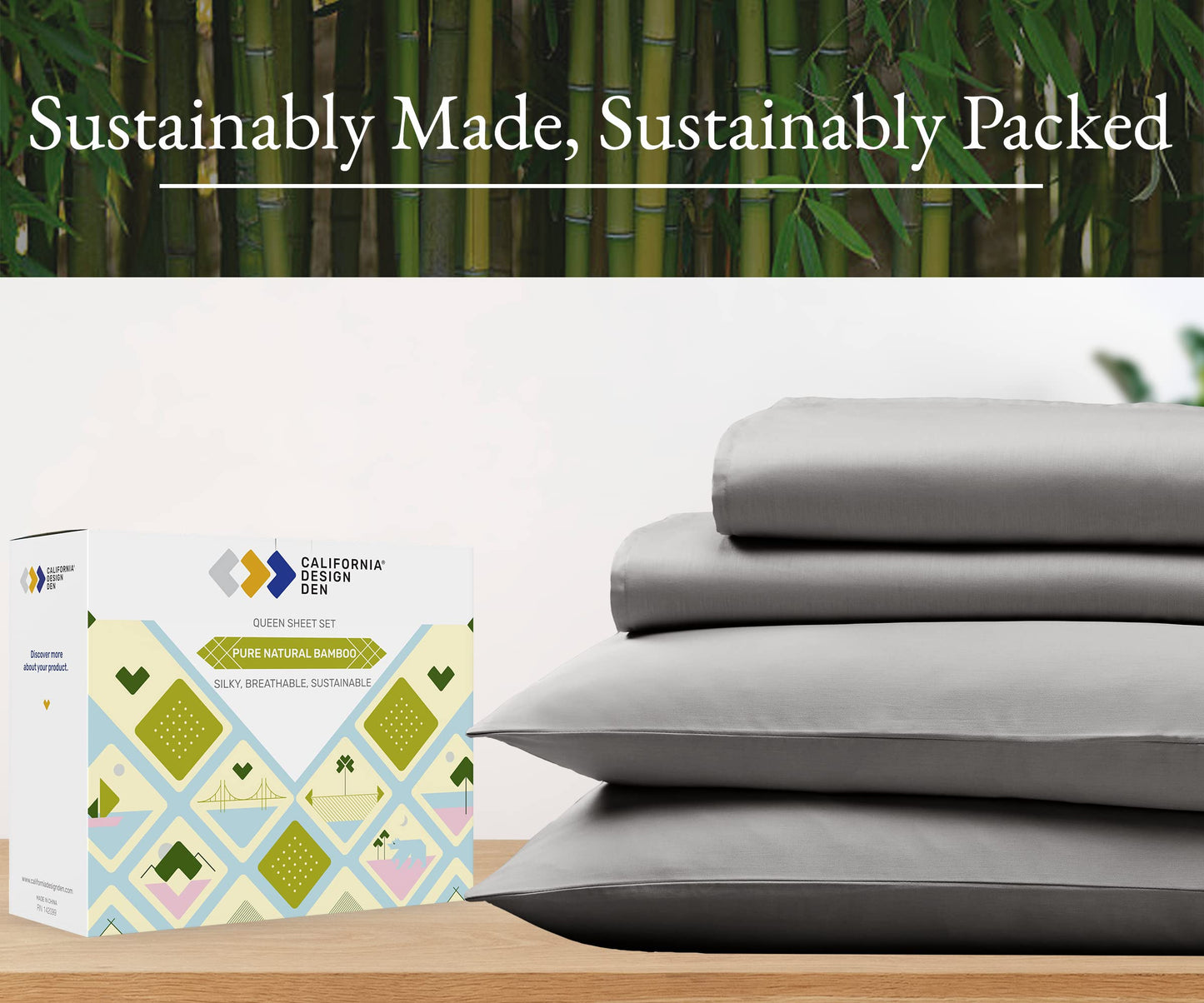 California Design Den Rayon from Bamboo Sheets King Size Set - Luxury Cooling Sheets King Size Bed with Deep Pockets, Durable Silk-Like Bedding Set - Silver Grey