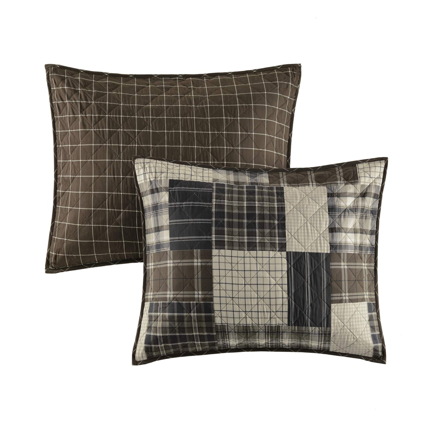 Madison Park Reversible Quilt Cabin Lifestyle Plaid Design - All Season, Breathable Coverlet Bedspread Bedding Set, Matching Shams, Timber Black/Brown Full/Queen(90"x90") 3 Piece