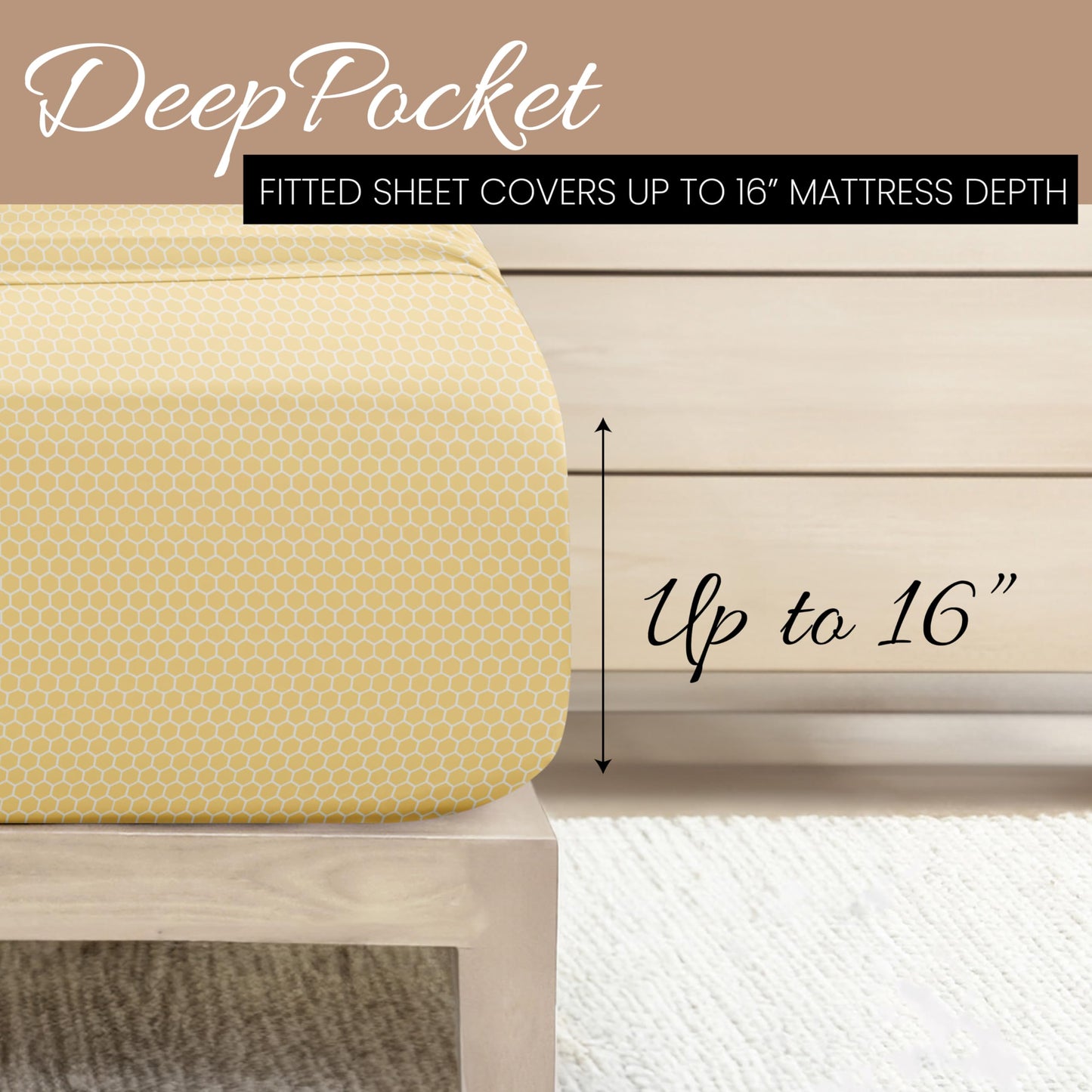 Linen Market Patterned Microfiber Full Sheet Set 4 Piece – Oeko-TEX Certified Ultra Soft & Wrinkle-Free - 16" Deep Pocket Sheets - Easy Care Full Size - Honeycomb Yellow