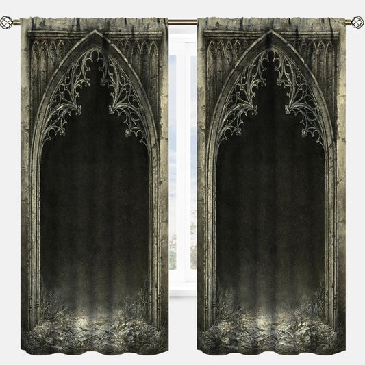 YCness Gothic Dream Curtains, Vintage Gate Classical Palace Dark Black Misty Foggy Medieval Style Mid Century Window Treatments for Kitchen Bedroom Living Room Home Decor Drapes, 42x45 Inch