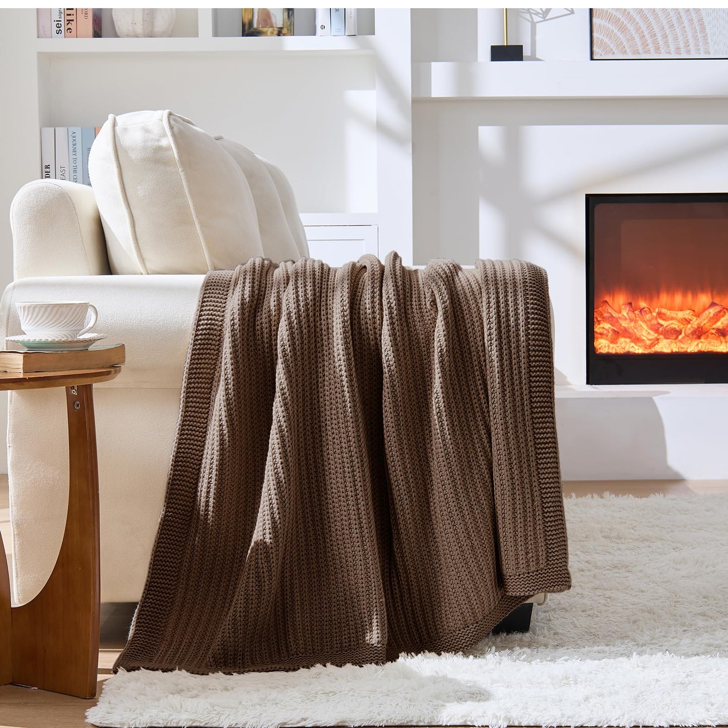 Chunky Knit Brown Throw Blanket for Couch Soft Cozy Thick Knitted Blanket for Sofa Bed, Breathable All-Season Cute Decorative Throw for Living Room, 50"x60",Dark Brown