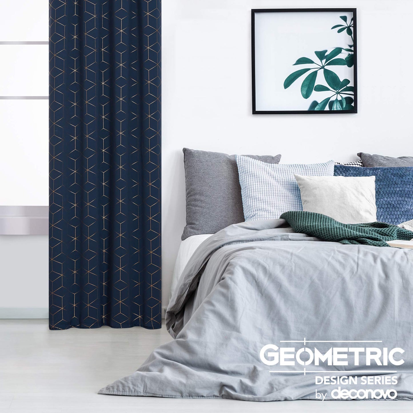 Deconovo Grommet Blackout Curtains, Room Darkening Gold Diamond Drapes, 2 Panels, Navy Blue, 52W x 84L Inch, for Bedroom and Living Room