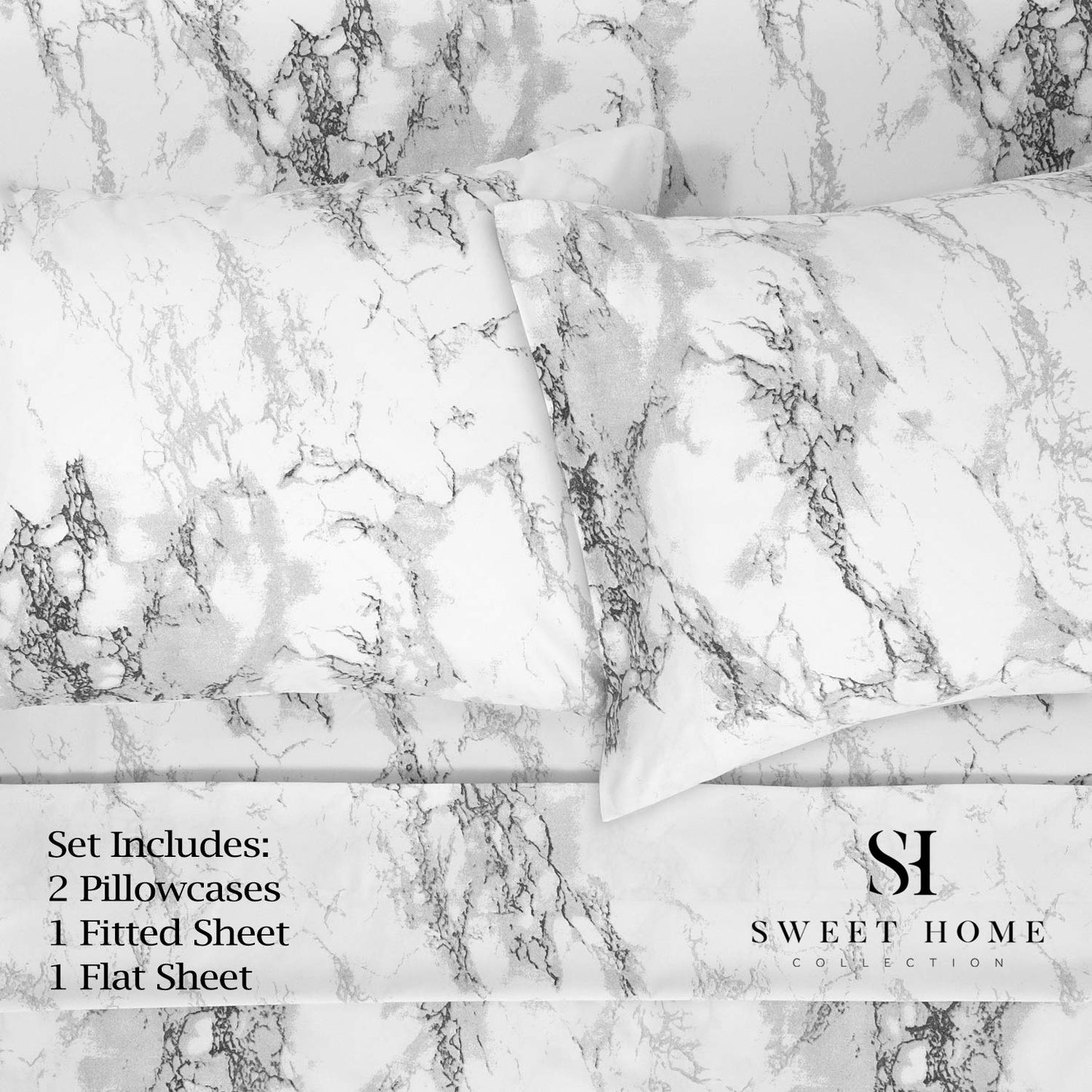 1500 Supreme Collection Extra Soft Marble Print 4-Piece Sheet Set- Luxury Bed Sheets Set with Deep Pocket Wrinkle Free Bedding, Queen Size