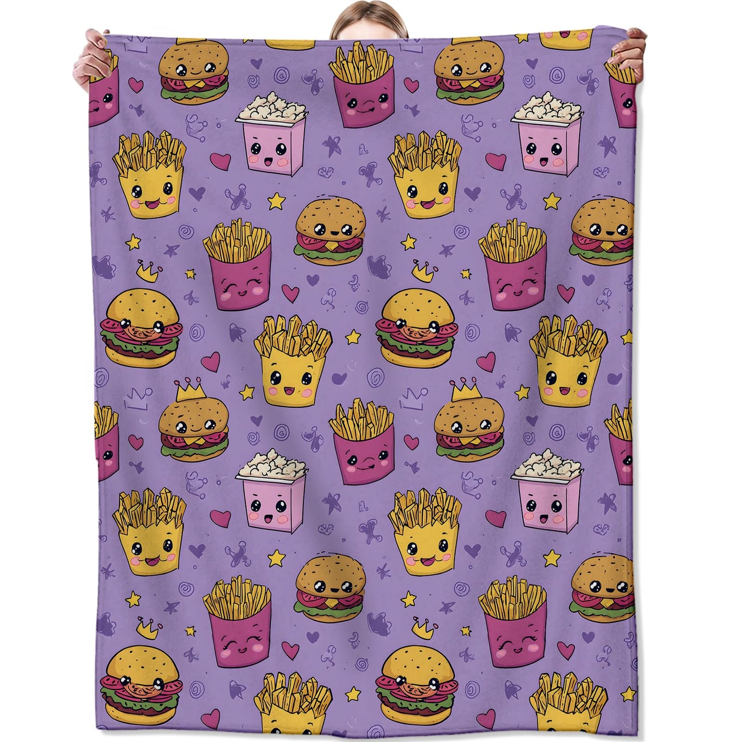 Zeleda Fun Fast Food Blanket,Cute Cartoon Burger and Fries Flannel Throw for Kids,Women,Adults as Gifts,Cozy Soft Blankets for Couch,Bed,Office,Camping,Picnic,Decorative Throws,50x60 Inch