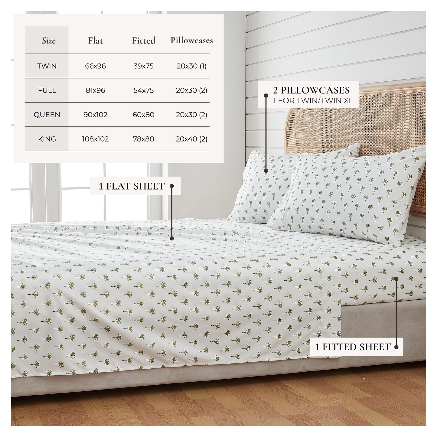 Great Bay Home Twin Coastal Microfiber Sheet Set - 3-Piece Nautical-Printed, Ultra-Soft Sheets - Beach-Themed Bedding Sheets & Pillowcases (Palm Tree)