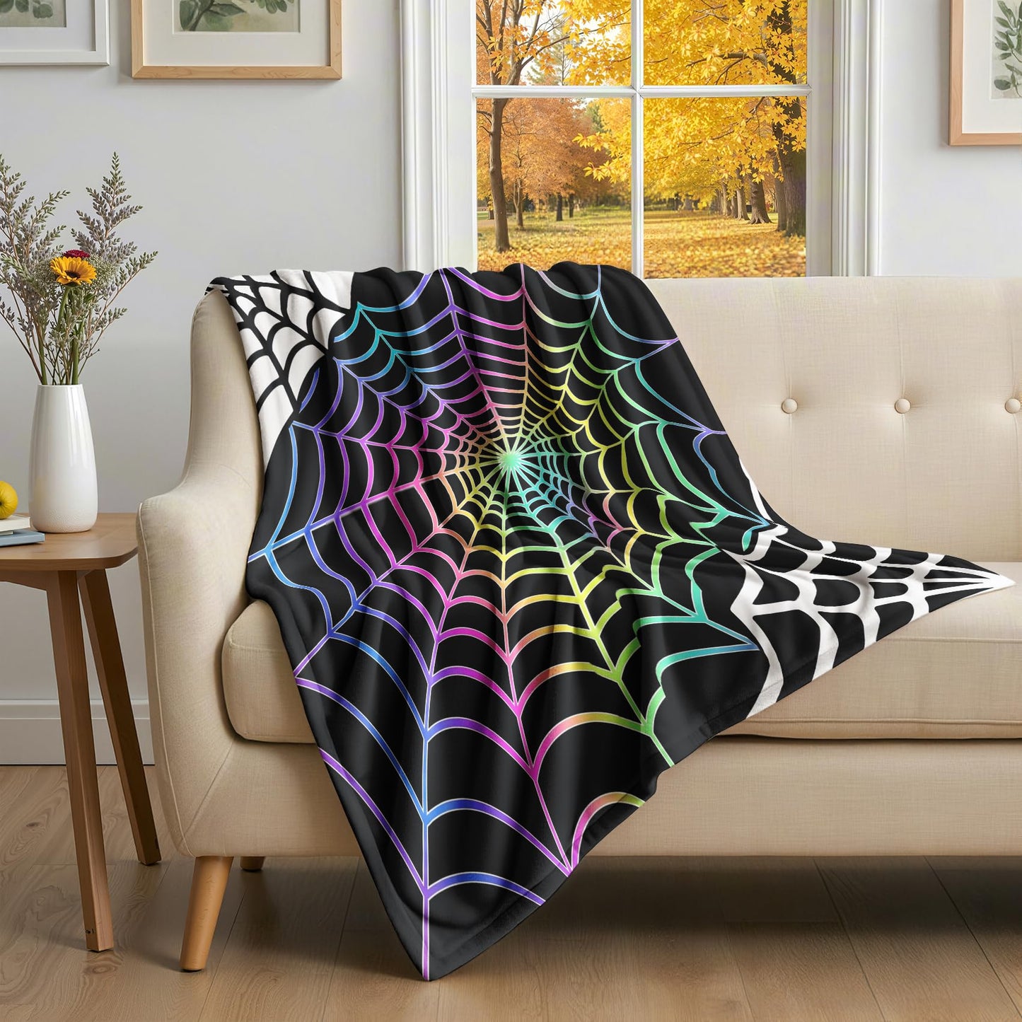 GEDAEUBA Spider Web Blanket Throw - Halloween Fleece Blanket Full Size, Soft Cozy Blankets & Throws for Couch, Bed, and Sofa, 84x90 inches