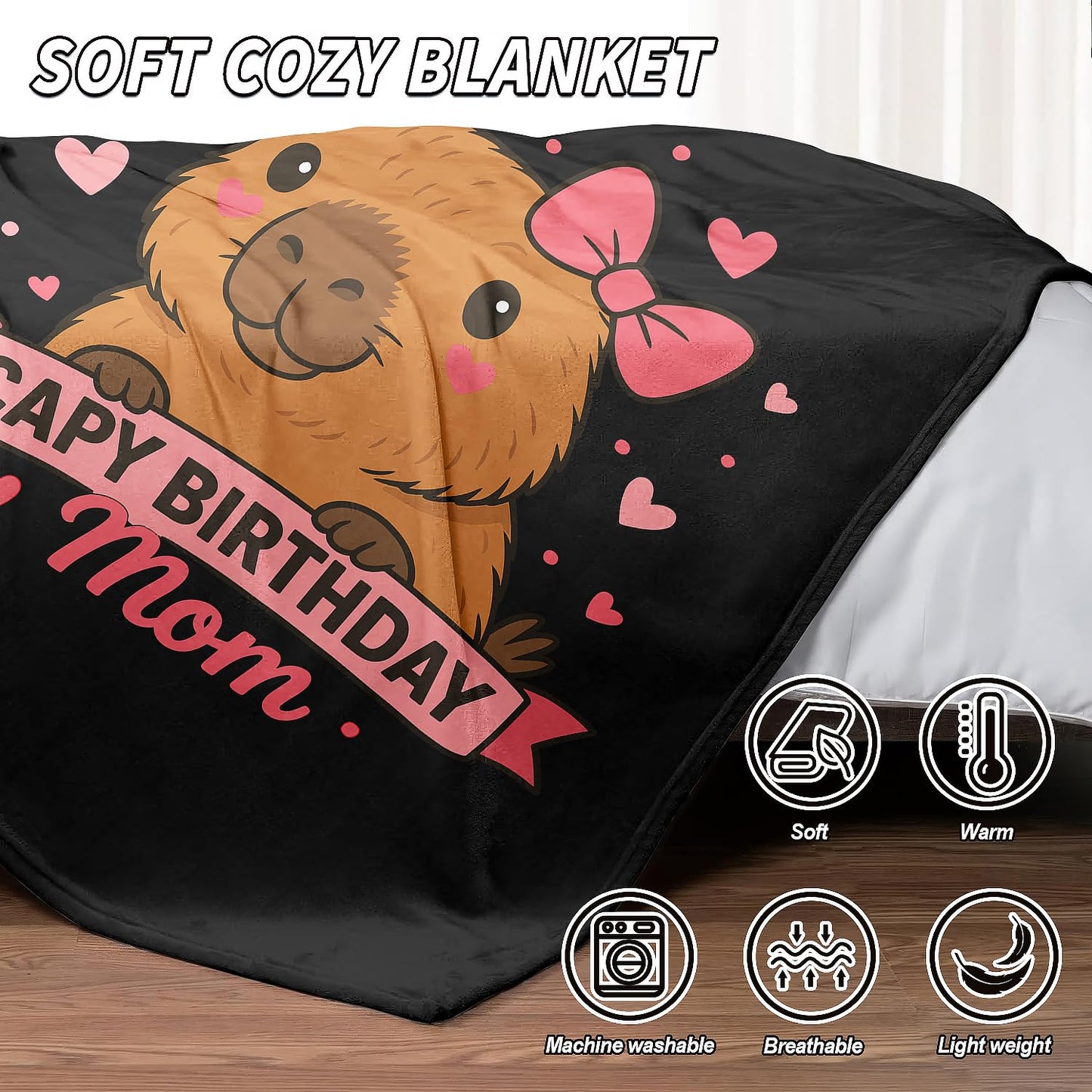 YISUMEI Capybara Gifts Throw Blanket, 50"x60", Cute Capybara Birthday Mom Cozy Blanket for Women, Mom and Grandma, Ultra Soft Plush Fleece Flannel Blanket for Couch & Bed, Room Decor