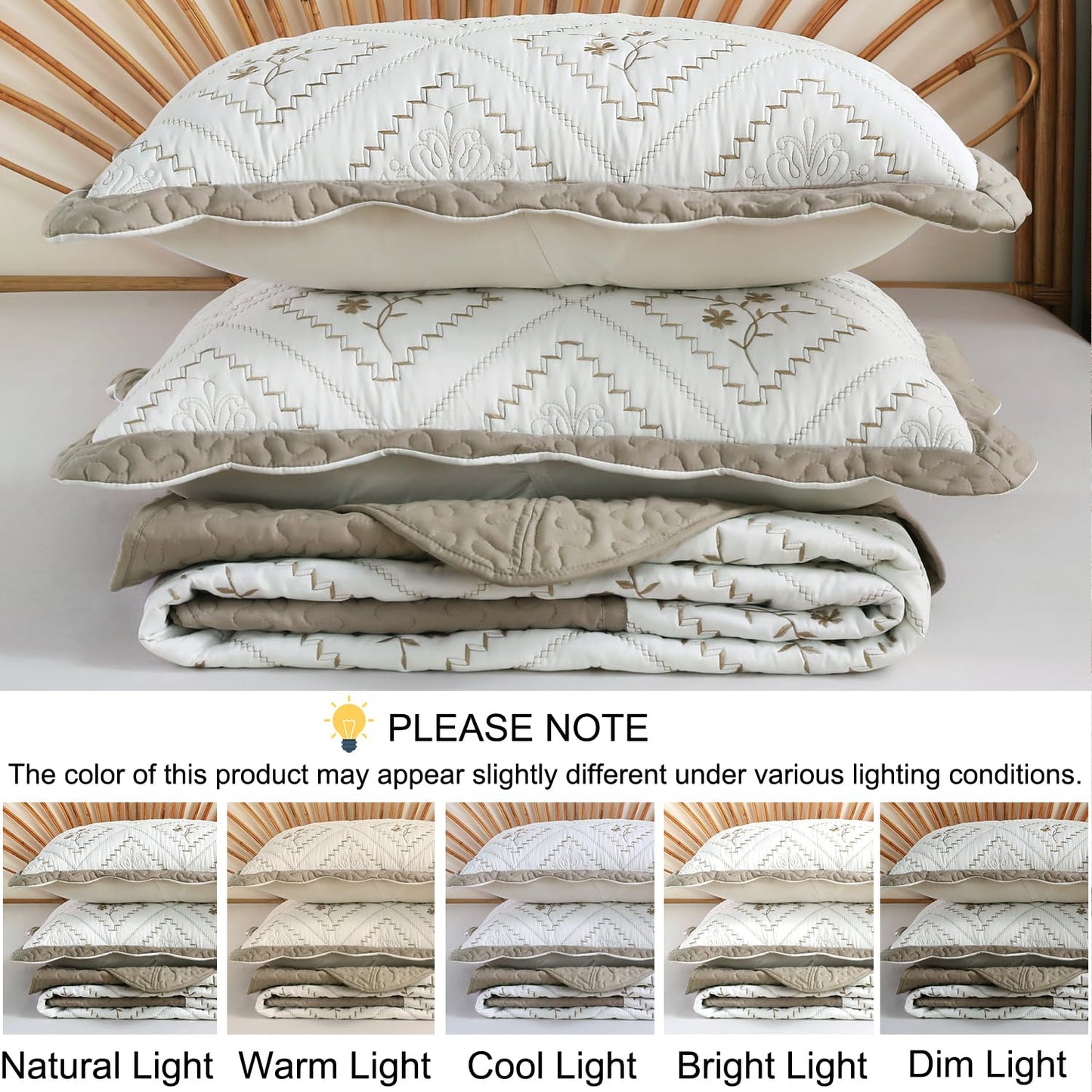 Cmfshape Floral Embroidery Quilt Set,3 Pieces Oversized King Quilt Bedding Set,Classic Diamond Pattern Quilts,Ultra Soft Lightweight Reversible Bedspread Coverlets for All Season(Taupe,120"x120")
