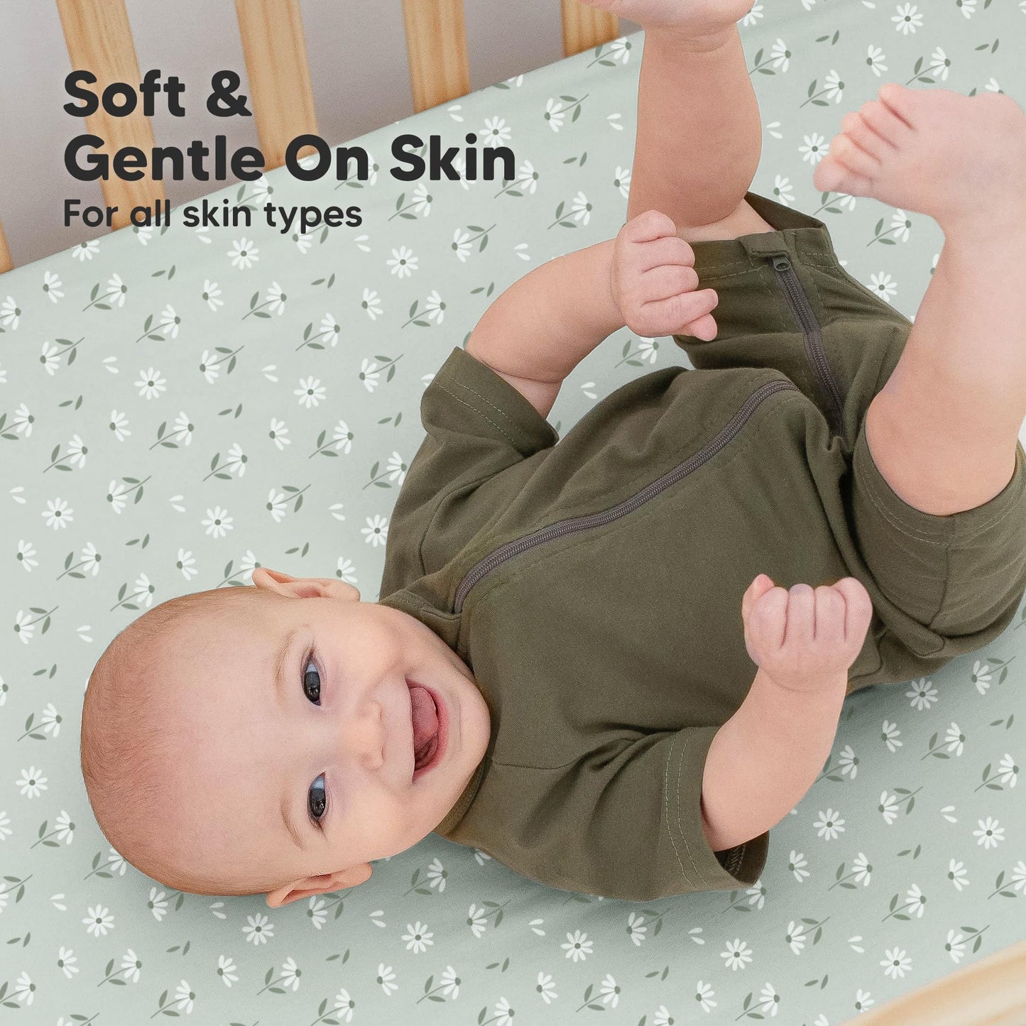KeaBabies 2-Pack Organic Cotton Crib Sheets for Boys, Girls - 52x28 Fitted Crib Mattress Sheet Neutral, Breathable Cover for Baby Bed Set, Toddler Mattress, Soft & Cute Prints (Daisies)